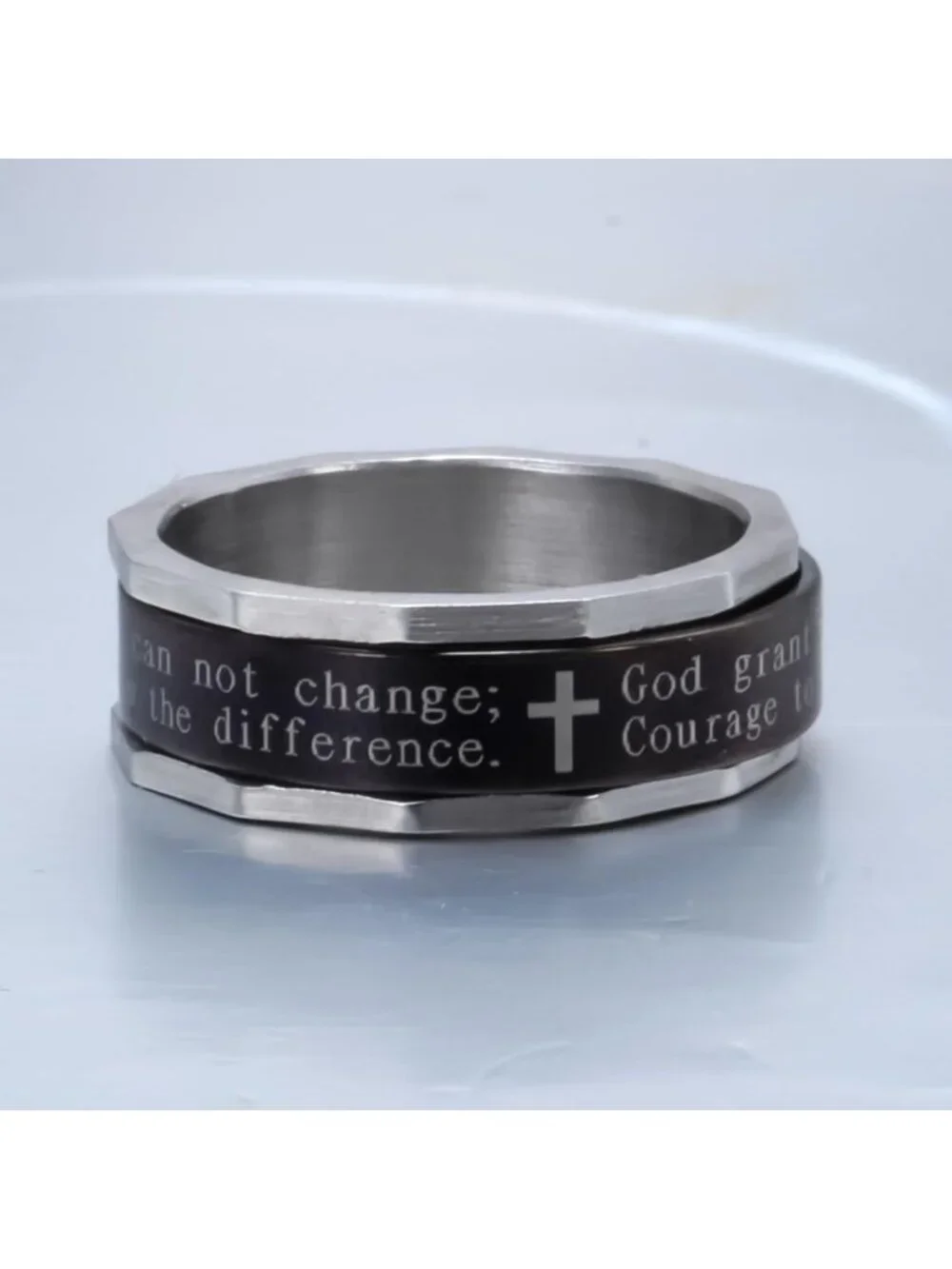 Engraved Serenity Prayer Spinner Ring - Titanium Steel Faith Jewelry for All